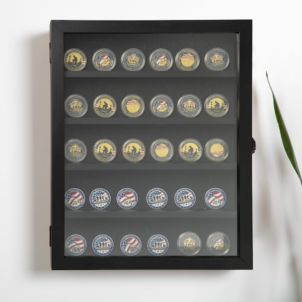 Flash Furniture Maverick 14.5x17.5 Solid Pine Medals Display Case w/4 Channel Grooved Removable Shelves in Black HMHD-23M018YBN1-BLK-1417-GG - main